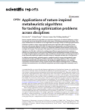 Cover page of Applications of nature-inspired metaheuristic algorithms for tackling optimization problems across disciplines.