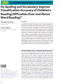 Cover page: Do Spelling and Vocabulary Improve Classification Accuracy of Children's Reading Difficulties Over and Above Word Reading?