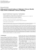 Cover page: Differential Network Analyses of Alzheimer’s Disease Identify Early Events in Alzheimer’s Disease Pathology