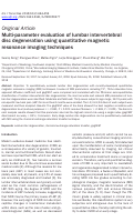 Cover page: Multi-parameter evaluation of lumbar intervertebral disc degeneration using quantitative magnetic resonance imaging techniques.