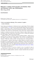 Cover page: Richard A. Lanham, The Economics of Attention: Style and Substance in the Age of Information: 2006, 326 pp, $29.00