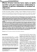 Cover page: Effects of tumor necrosis factor alpha on leptin secretion and gene expression: relationship to changes of glucose metabolism in isolated rat adipocytes