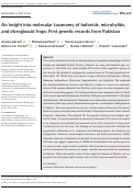 Cover page: An insight into molecular taxonomy of bufonids, microhylids, and dicroglossid frogs: First genetic records from Pakistan