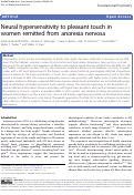 Cover page: Neural hypersensitivity to pleasant touch in women remitted from anorexia nervosa