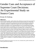 Cover page: Gender Cues and Acceptance of Supreme Court Decisions: An Experimental Study on Source Cues