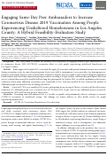 Cover page: Engaging Same-Day Peer Ambassadors to Increase Coronavirus Disease 2019 Vaccination Among People Experiencing Unsheltered Homelessness in Los Angeles County: A Hybrid Feasibility-Evaluation Study