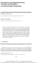 Cover page: Transparency and Negotiated Prices: The Value of Information in Hospital-Supplier Bargaining