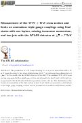 Cover page: Measurement of the W W + W Z cross section and limits on anomalous triple gauge couplings using final states with one lepton, missing transverse momentum, and two jets with the ATLAS detector at s=7 TeV