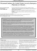 Cover page: Ultrasound Guidance for Central Venous Access by Emergency Physicians in Colorado