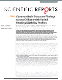 Cover page: Common Brain Structure Findings Across Children with Varied Reading Disability Profiles