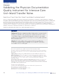 Cover page: Validating the Physician Documentation Quality Instrument for Intensive Care Unit-Ward Transfer Notes.