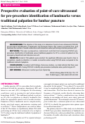 Cover page: Prospective evaluation of point-of-care ultrasound for pre-procedure identification of landmarks versus traditional palpation for lumbar puncture.