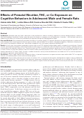 Cover page: Effects of Prenatal Nicotine, THC, or Co-Exposure on Cognitive Behaviors in Adolescent Male and Female Rats.