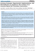 Cover page: Evolving strategies, opportunistic implementation: HIV risk reduction in Tanzania in the context of an incentive-based HIV prevention intervention.