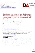 Cover page: Developing an Appropriate Performance Measurement Framework for Total Quality Management (TQM) in Construction and Other Industries