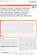 Cover page: Integrated analysis of genetic, behavioral, and biochemical data implicates neural stem cell-induced changes in immunity, neurotransmission and mitochondrial function in Dementia with Lewy Body mice