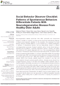 Cover page: Social Behavior Observer Checklist: Patterns of Spontaneous Behaviors Differentiate Patients With Neurodegenerative Disease From Healthy Older Adults