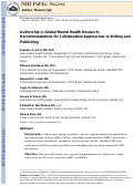 Cover page: Authorship in Global Mental Health Research: Recommendations for Collaborative Approaches to Writing and Publishing