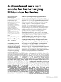 Cover page: A disordered rock salt anode for fast-charging lithium-ion batteries