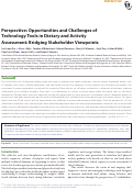 Cover page: Perspective: Opportunities and Challenges of Technology Tools in Dietary and Activity Assessment: Bridging Stakeholder Viewpoints