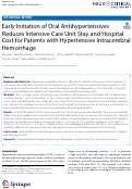 Cover page: Early Initiation of Oral Antihypertensives Reduces Intensive Care Unit Stay and Hospital Cost for Patients with Hypertensive Intracerebral Hemorrhage.
