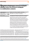 Cover page of Mitigation of hydrogen crossover in liquid alkaline water electrolysers using gas recombination catalysts