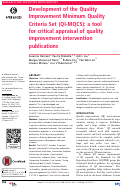 Cover page: Development of the Quality Improvement Minimum Quality Criteria Set (QI-MQCS): a tool for critical appraisal of quality improvement intervention publications