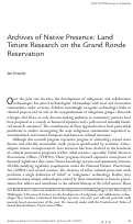 Cover page: Archives of Native Presence: Land Tenure Research on the Grand Ronde Reservation