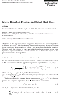 Cover page: Inverse Hyperbolic Problems and Optical Black Holes