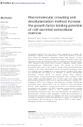 Cover page: Macromolecular crowding and decellularization method increase the growth factor binding potential of cell-secreted extracellular matrices