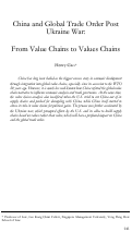 Cover page: China and Global Trade Order Post&nbsp;Ukraine War:&nbsp;From Value Chains to Values Chains