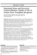 Cover page: Functional status and perceived control influence quality of life in female heart transplant recipients.