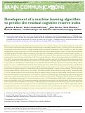 Cover page of Development of a machine learning algorithm to predict the residual cognitive reserve index