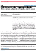 Cover page: Materials descriptors for advanced water dissociation catalysts in bipolar membranes