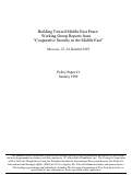 Cover page: Policy Paper 01: Building Towards Middle East Peace: Working Group Reports from "Cooperative Security in the Middle East"