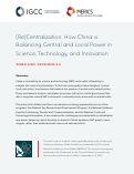 Cover page of (Re)Centralization: How China is Balancing Central and Local Power in Science, Technology, and Innovation