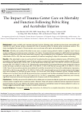 Cover page: The Impact of Trauma-Center Care on Mortality and Function Following Pelvic Ring and Acetabular Injuries