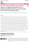 Cover page: Genomic characterization and radiation tolerance of Naganishia kalamii sp. nov. and Cystobasidium onofrii sp. nov. from Mars 2020 mission assembly facilities