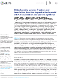 Cover page: Mitochondrial volume fraction and translation duration impact mitochondrial mRNA localization and protein synthesis