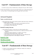 Cover page: Unit 037 - Fundamentals of Data Storage