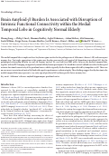 Cover page: Brain Amyloid-β Burden Is Associated with Disruption of Intrinsic Functional Connectivity within the Medial Temporal Lobe in Cognitively Normal Elderly