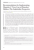 Cover page: Recommendations for Implementing Hepatitis C Virus Care in Homeless Shelters: The Stakeholder Perspective