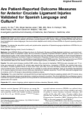 Cover page: Are Patient-Reported Outcome Measures for Anterior Cruciate Ligament Injuries Validated for Spanish Language and Culture?