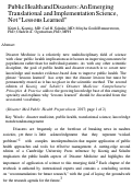 Cover page: Public Health and Disasters: An Emerging Translational and Implementation Science, Not “Lessons Learned”