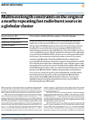 Cover page: Multiwavelength constraints on the origin of a nearby repeating fast radio burst source in a globular cluster.