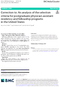 Cover page: Correction to: An analysis of the selection criteria for postgraduate physician assistant residency and fellowship programs in the United States.