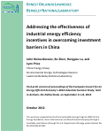 Cover page: Addressing the effectiveness of industrial energy efficiency incentives in overcoming investment barriers in China