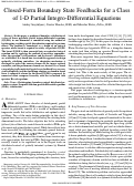 Cover page: Closed-Form Boundary State Feedbacks for a Class of 1-D Partial Integro-Differential Equations