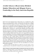 Cover page: A Little School, A Reservation Divided: Quaker Education and Allegany Seneca Leadership in the Early American Republic