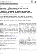 Cover page: Validation of the postoperative Quality of Recovery-15 questionnaire after emergency surgery and association with quality of life at three months.